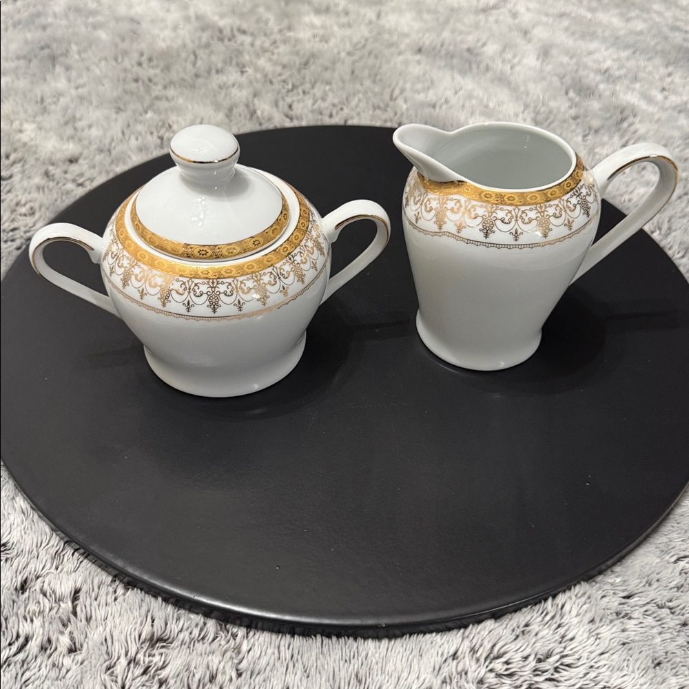 Royal Vienna RVG1 China Sugar Bowl W/Lid Creamer Gold Band Scroll‎ Trim Set of 2 - Picture 8 of 16
